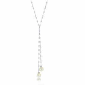 Sterling Silver Flat Mirror Chain with FWP Lariat Necklace