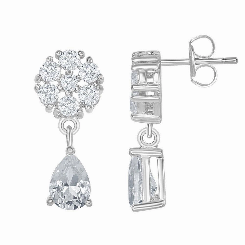 Sterling Silver Flower Teardrop Bridal Earrings