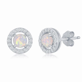 Sterling Silver Four Prong Halo Round Stud Earrings