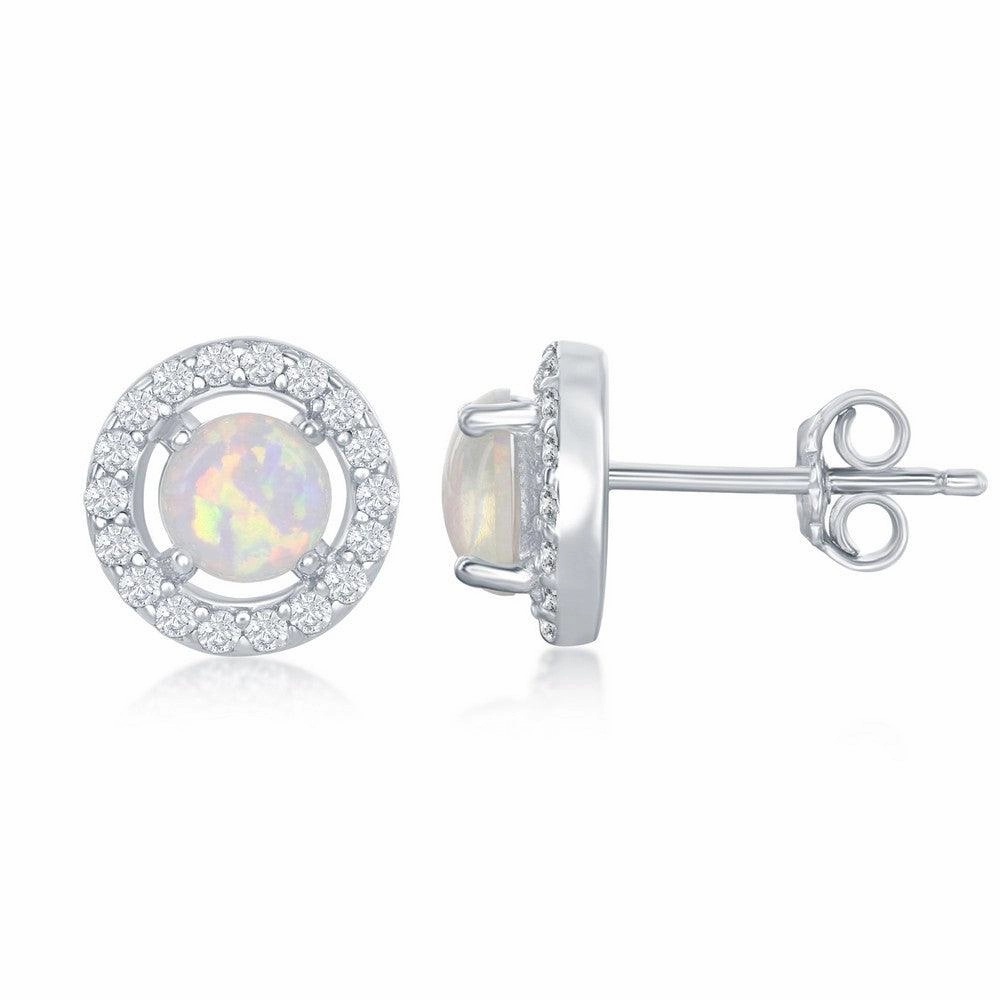 Sterling Silver Four Prong Halo Round Stud Earrings