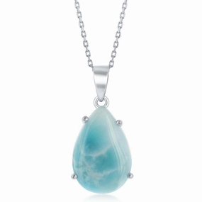 Sterling Silver Four Prong Larimar Teardrop Pendant