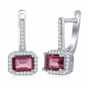 Sterling Silver Four Prong Tourmaline CZ Earrings