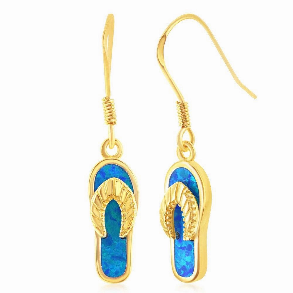 Sterling Silver Gold Plated Blue Inlay Opal Flip-Flop Earrings