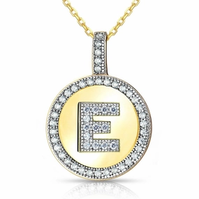 Sterling Silver Gold Plated Circle "E" Pendant with Chain