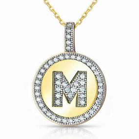 Sterling Silver Gold Plated Circle "M" Pendant with Chain