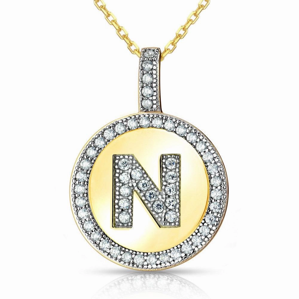 Sterling Silver Gold Plated Circle "N" Pendant with Chain
