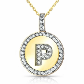 Sterling Silver Gold Plated Circle "P" Pendant with Chain