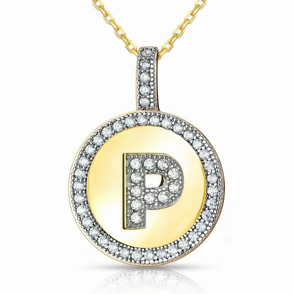 Sterling Silver Gold Plated Circle "P" Pendant with Chain