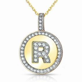 Sterling Silver Gold Plated Circle "R" Pendant with Chain