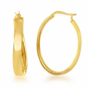 Sterling Silver Gold Plated Curved Oval Hoop Earrings