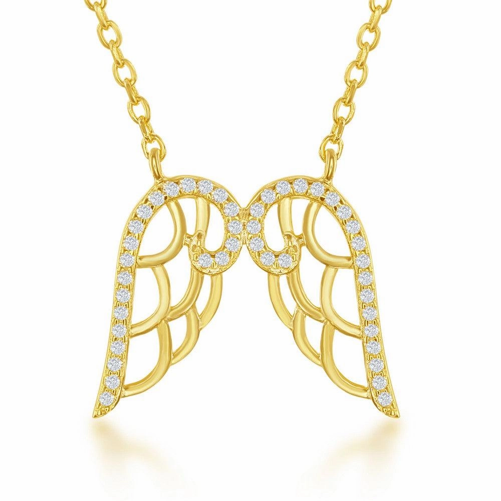 Sterling Silver Gold Plated CZ Angel Wings Necklace