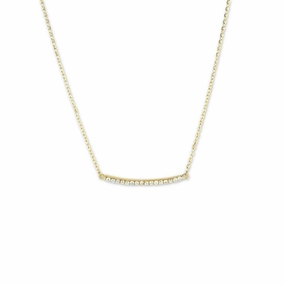 Sterling Silver Gold Plated CZ Curved Bar Necklace