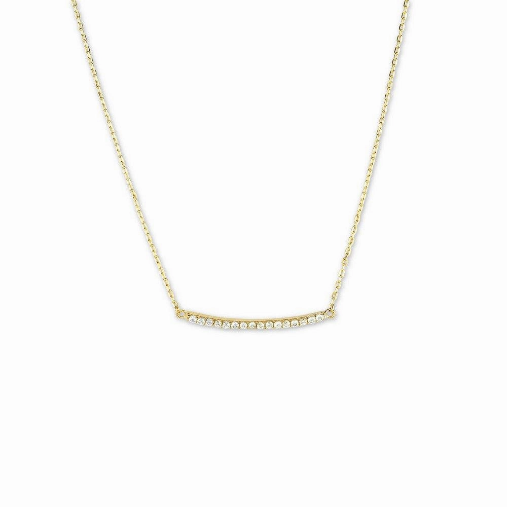 Sterling Silver Gold Plated CZ Curved Bar Necklace