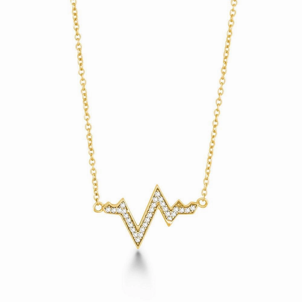 Sterling Silver Gold Plated CZ Heartbeat Necklace