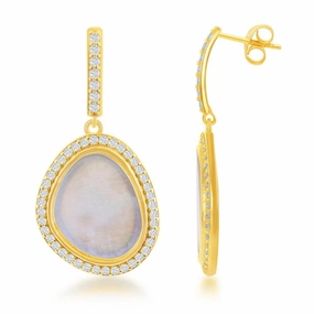Sterling Silver Gold Plated Dangling MOP Earrings
