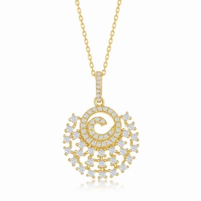 Sterling Silver Gold Plated Designed CZ Circle Pendant