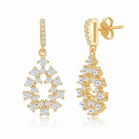 Sterling Silver Gold Plated Designed CZ Oval Earrings
