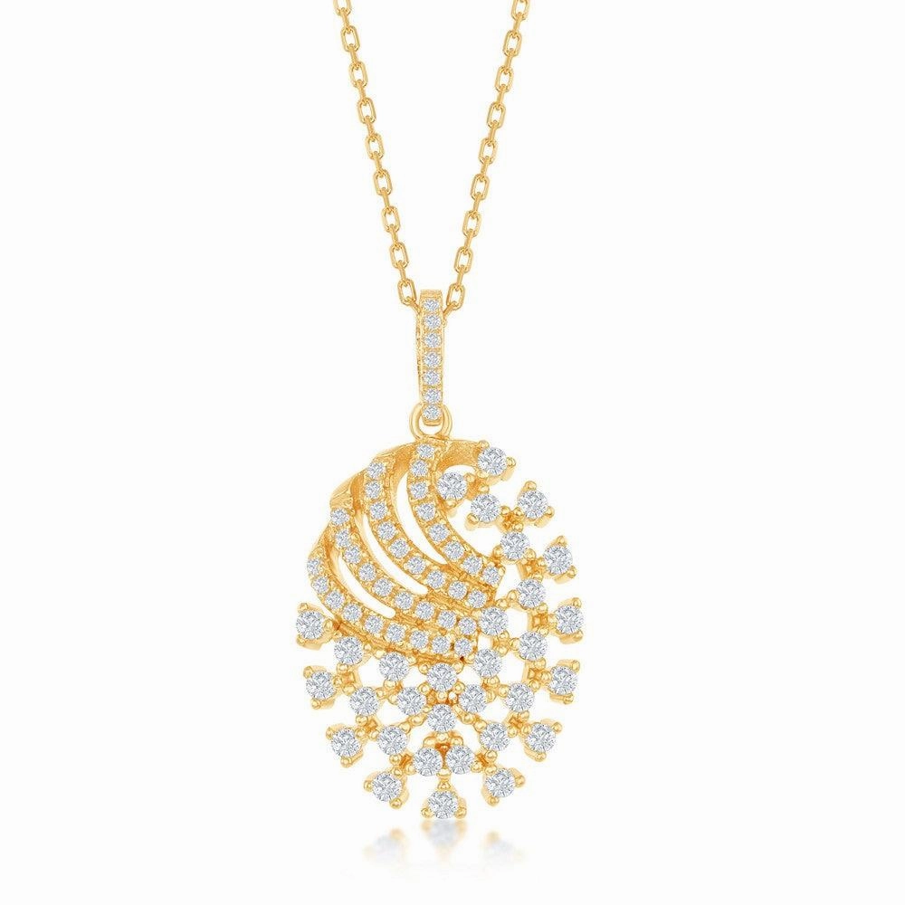 Sterling Silver Gold Plated Designed CZ Oval Pendant