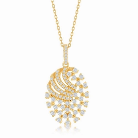 Sterling Silver Gold Plated Designed CZ Oval Pendant