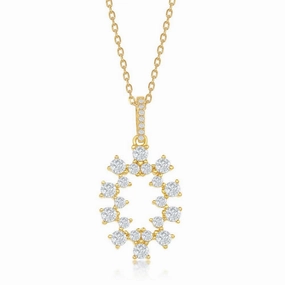 Sterling Silver Gold Plated Designed CZ Oval Pendant