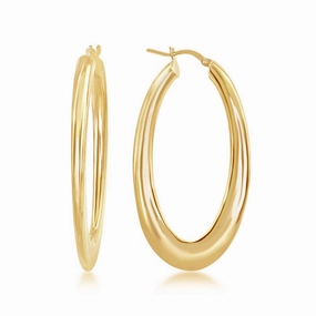 Sterling Silver Gold Plated Flat Oval Hoop Earrings