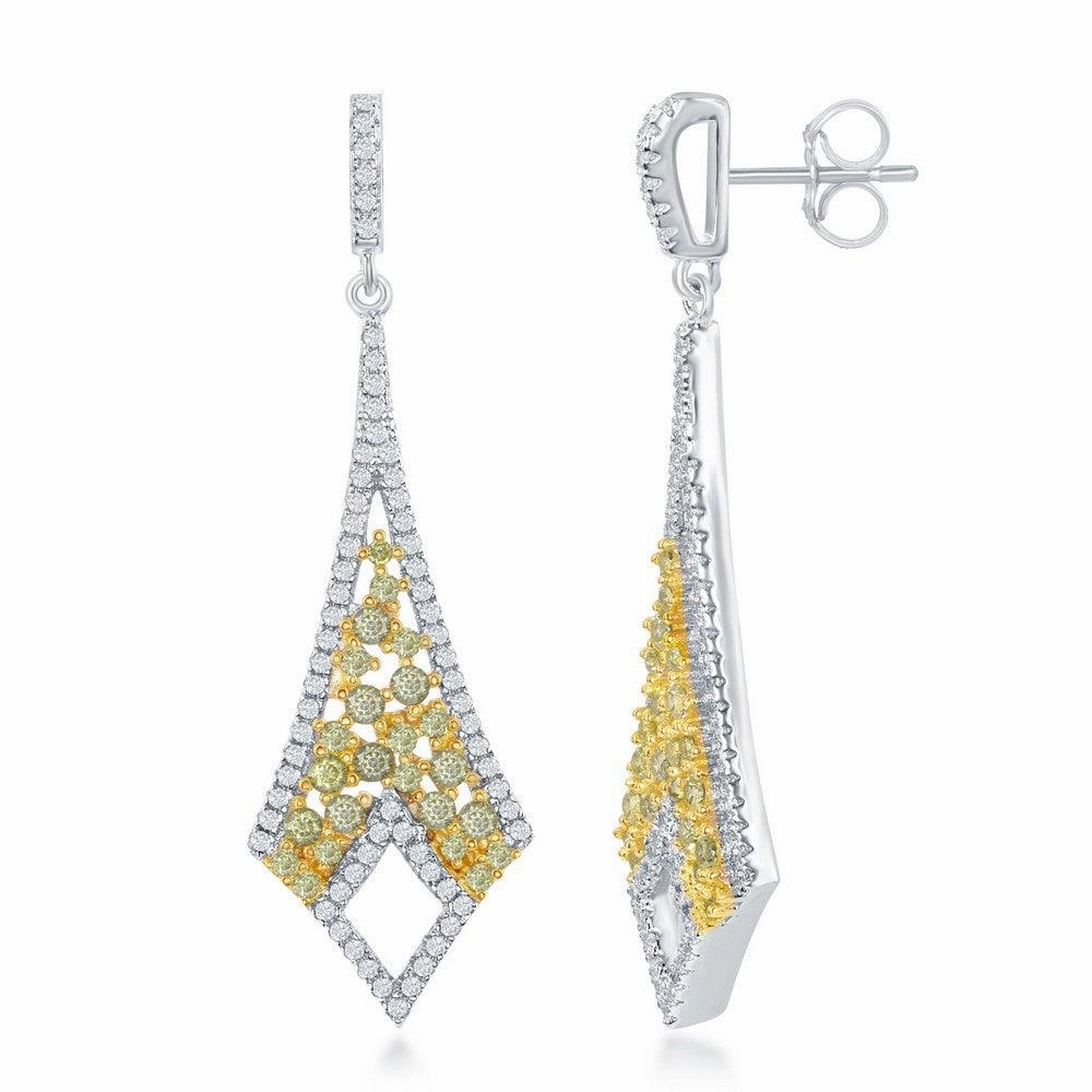 Sterling Silver Gold Plated Long Yellow CZ Earrings