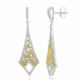 Sterling Silver Gold Plated Long Yellow CZ Earrings