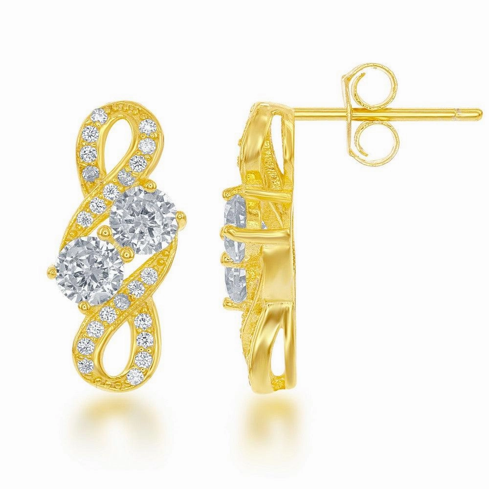 Sterling Silver Gold Plated Two-Stone CZ Earrings