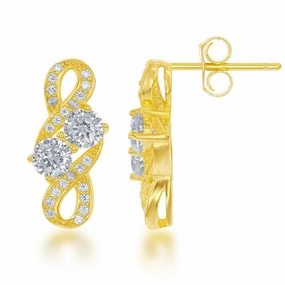 Sterling Silver Gold Plated Two-Stone CZ Earrings