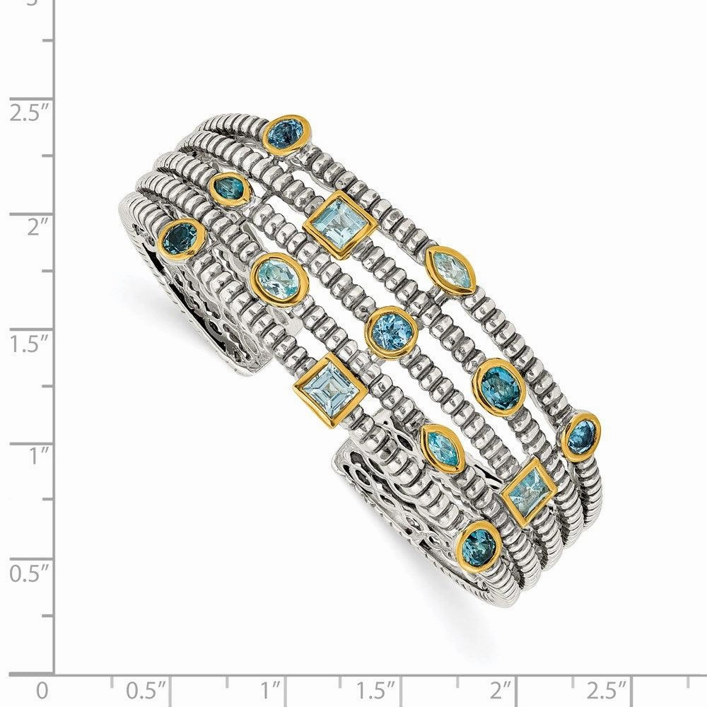 Sterling Silver/Gold-tone Sky/Swiss/London Blue Topaz Cuff Bracelet