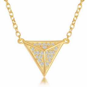 Sterling Silver Gold Triangular Pyramid CZ Necklace