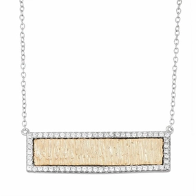 Sterling Silver GP Bar with CZ Border Necklace