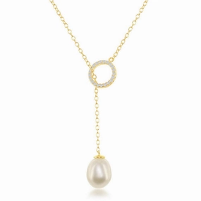 Sterling Silver GP CZ Circle with Teardrop FWP Bolo Necklace