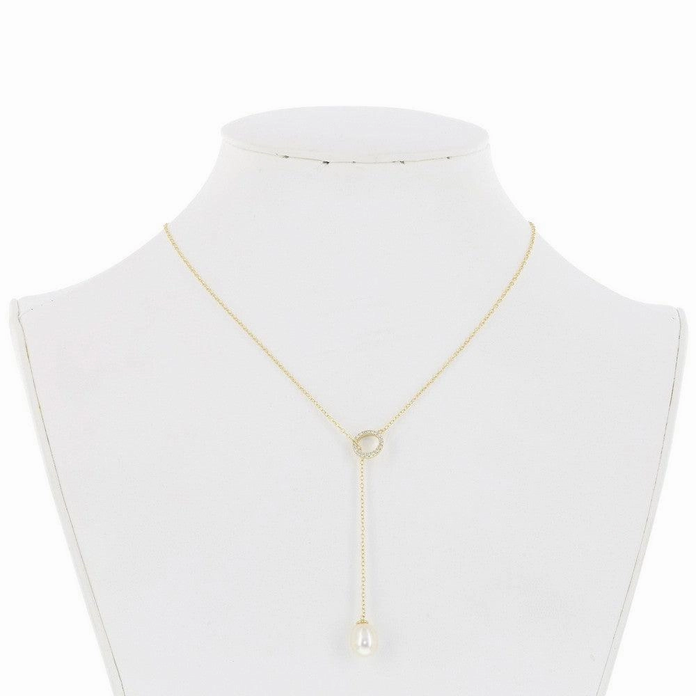 Sterling Silver GP CZ Circle with Teardrop FWP Bolo Necklace