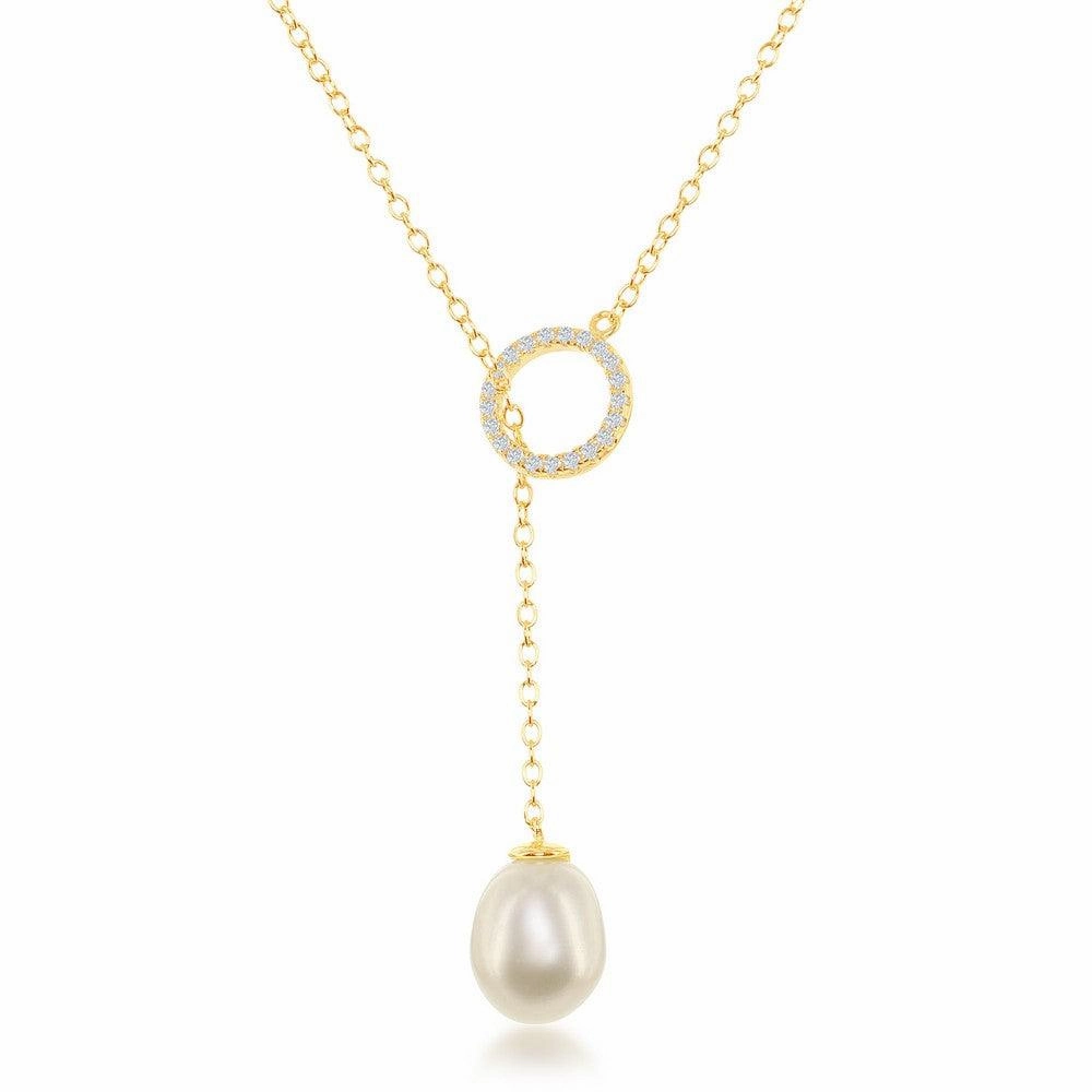 Sterling Silver GP CZ Circle with Teardrop FWP Bolo Necklace