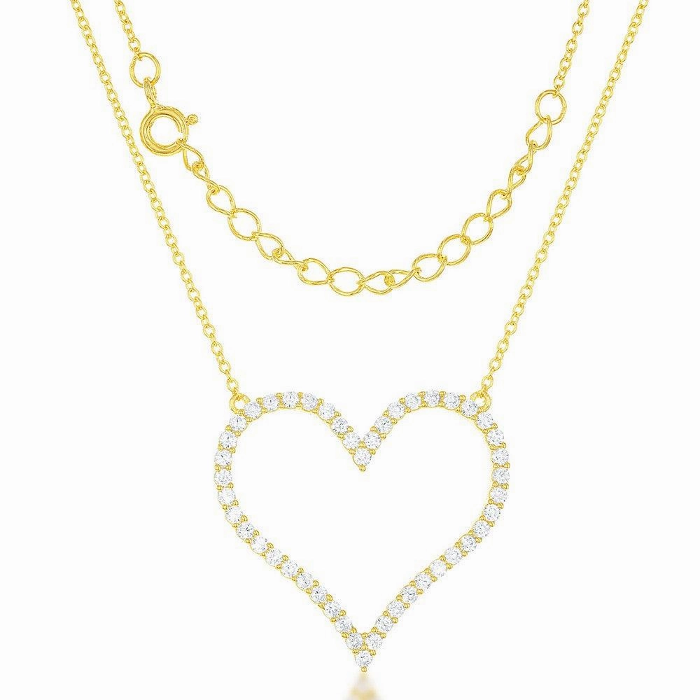 Sterling Silver GP Large Open CZ Heart Necklace