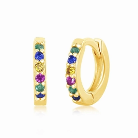 Sterling Silver GP Rainbow CZ Small Huggie Hoop Earrings