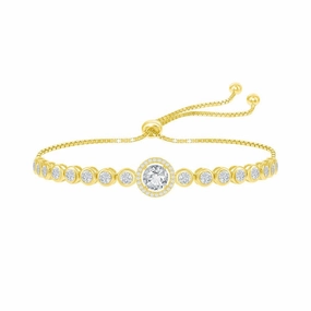 Sterling Silver GP Round CZ Halo Bezel-Set CZ Bracelet