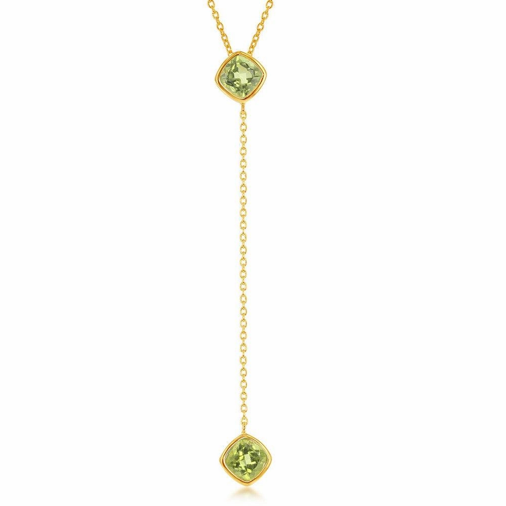 Sterling Silver GP Square Peridot with Long Hanging Chain Necklace
