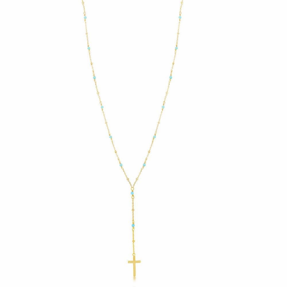 Sterling Silver GP Turquoise and GP Plain Beads Cross Necklace