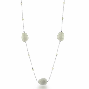 Sterling Silver Green Labradorite with Tiny Round FWP Necklace