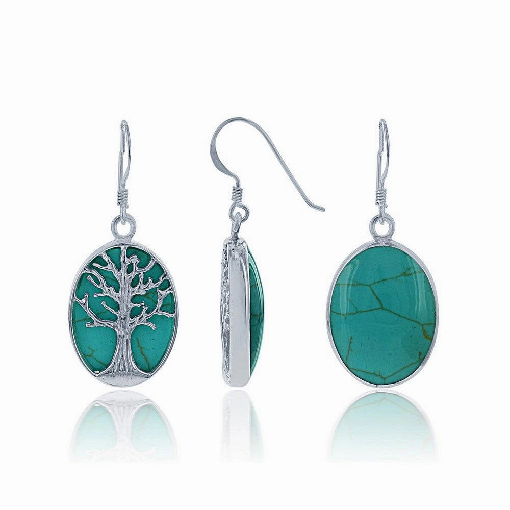 Sterling Silver Green Turquoise with Tree Earrings