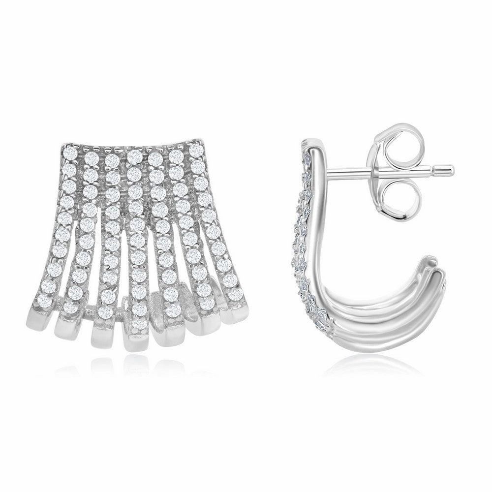 Sterling Silver Grey CZ Cuff with Post Earrings