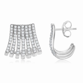 Sterling Silver Grey CZ Cuff with Post Earrings