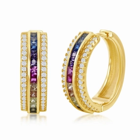 Sterling Silver Half Center Gold Hoop Earrings