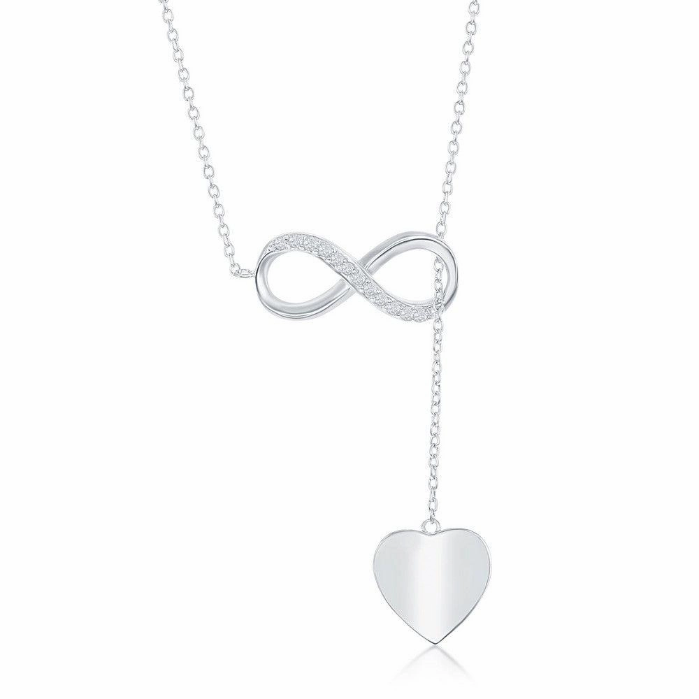 Sterling Silver Half CZ Infinity with Shiny Heart Y Necklace