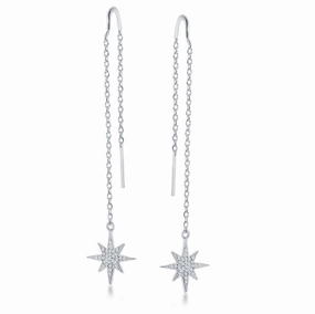 Sterling Silver Hanging Bar Threader CZ Earrings