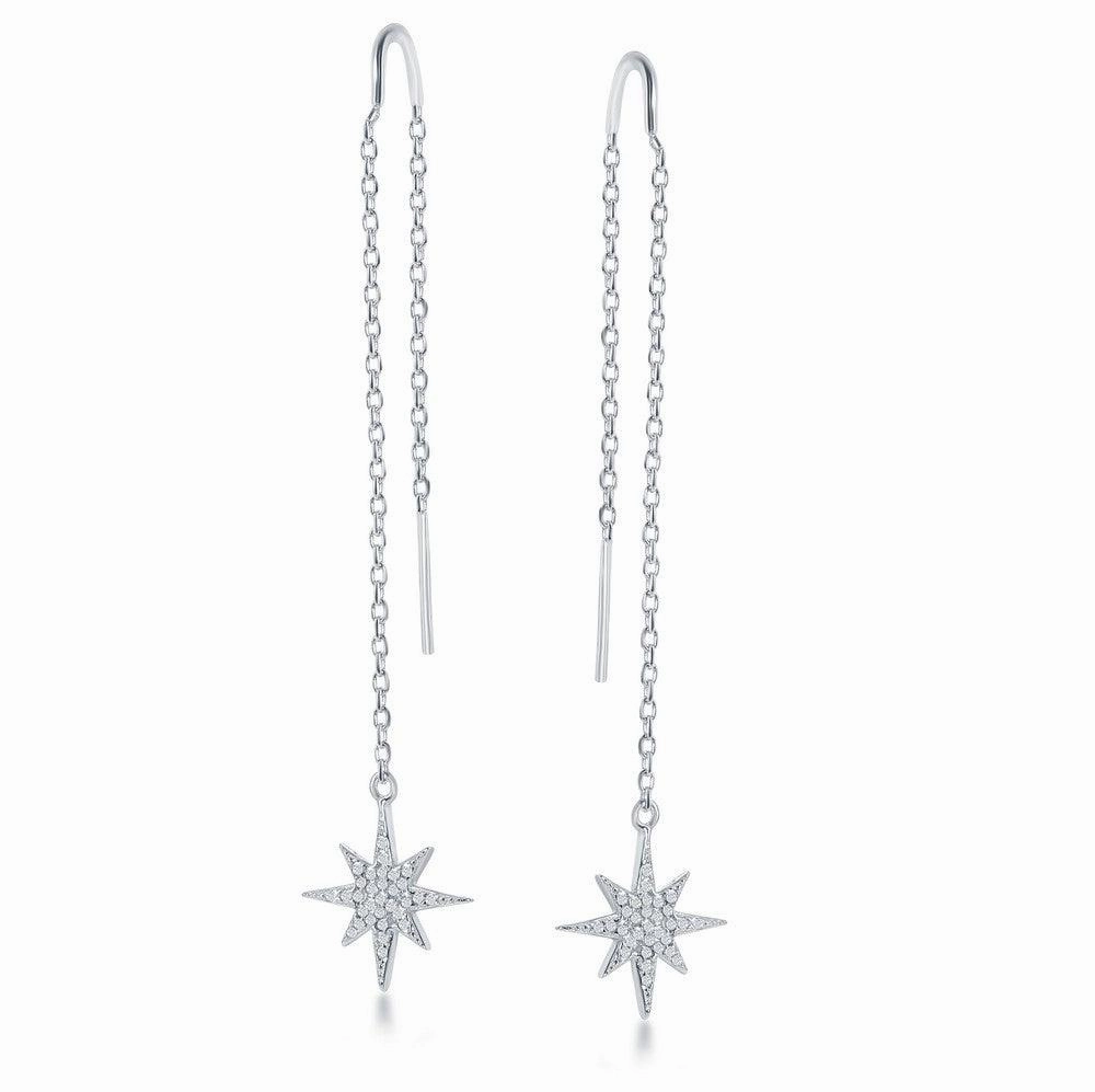 Sterling Silver Hanging Bar Threader CZ Earrings