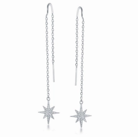 Sterling Silver Hanging Bar Threader CZ Earrings