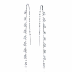 Sterling Silver Hanging Bezel Set CZ Earrings